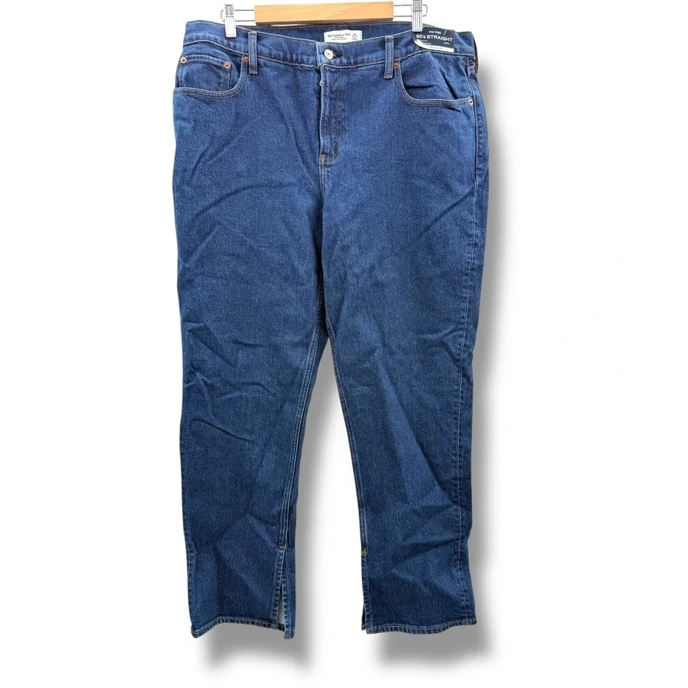 Abercrombie & Fitch NWT 90s Straight Jeans Womens 33‎ Blue Curve Love Mid Rise